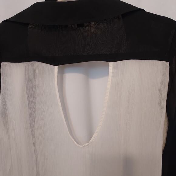 Bongo Sheer Black White Colorblock Long Sleeve Button Up Shirt Blouse Top - Picture 3 of 7